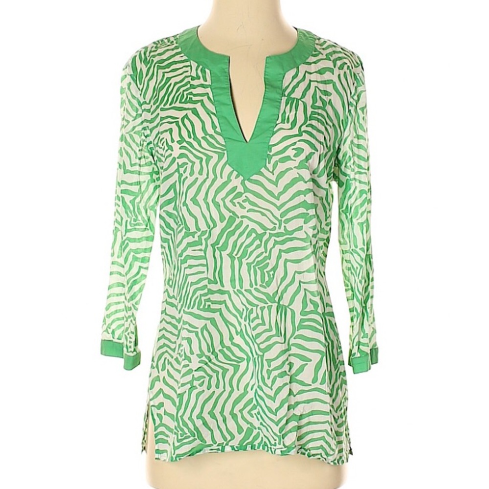 Jones New York Signature Green zepra print tunic